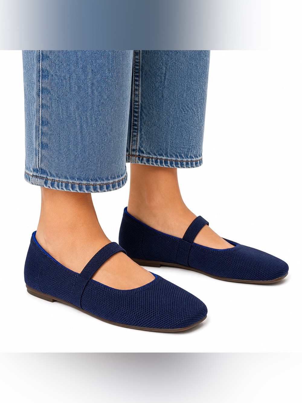 Rothy’s Navy Knit Mary Jane Flats Women’s 8.5 Washable Preppy Shoes